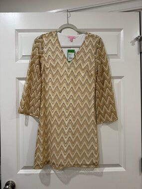Lilly Pulitzer Chevron Lace Tunic Dress in Gold and Cream